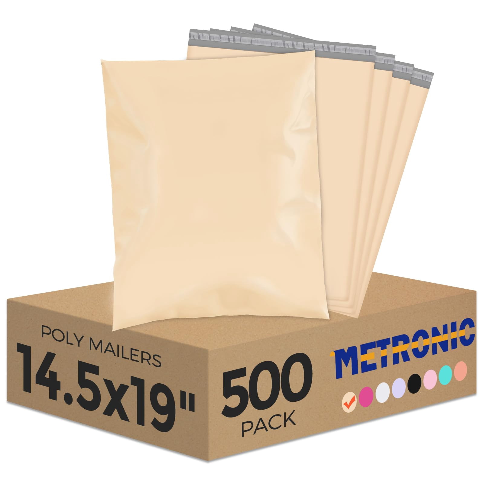 Medium Size Poly Mailers 14.5x19 500 Pieces, Tamper Proof Shipping Bags for Clothes Shoes, Opaque Mailing Envelopes for Small Business, Beige