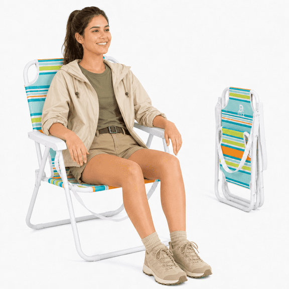 Medium Size Portable Folding Camping Chair for Adults, Lightweight Heavy‑Duty Outdoor Chair with Carry Strap & Armrest, Oxford Fabric Steel Frame for Yard Park Picnic RV Festival Fishing,And Beach