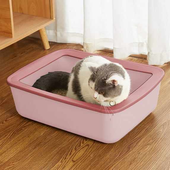 Medium Size Semi-Enclosed Cat Litter Box with Removable Lid Spill Proof Design Easy to Clean Plastic Tray for Indoor Feline Toilet Needs