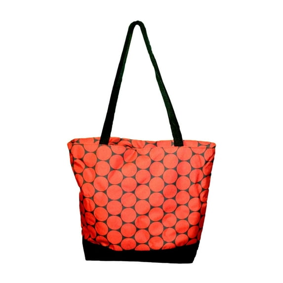 Medium Sized Dot Print Zipper Top Beach Tote Bag Red Dots - Black