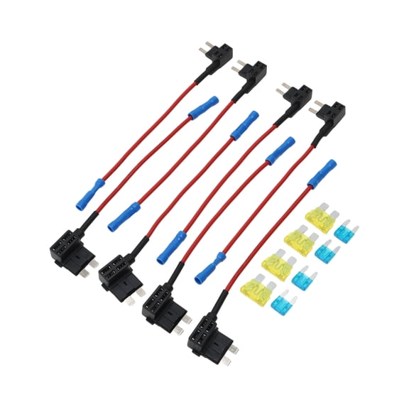 Fuse Tap Adapter Kit, Fuse Tap Holder Connector, Medium+Mini, 8 Pack, DC 32V Blade Fuse Holder w/8 Fuses(15A+20A)