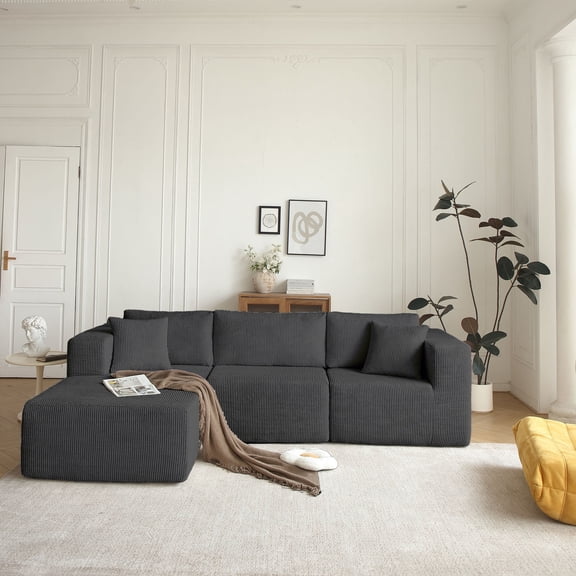 Medium-Soft Seat Grey Sectional Sofa / Multifunctional Use in Various Rooms