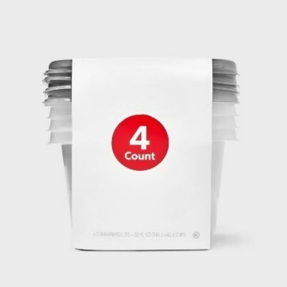 Medium Square Food Storage Containers - 32 fl oz/4ct - Dealworthy