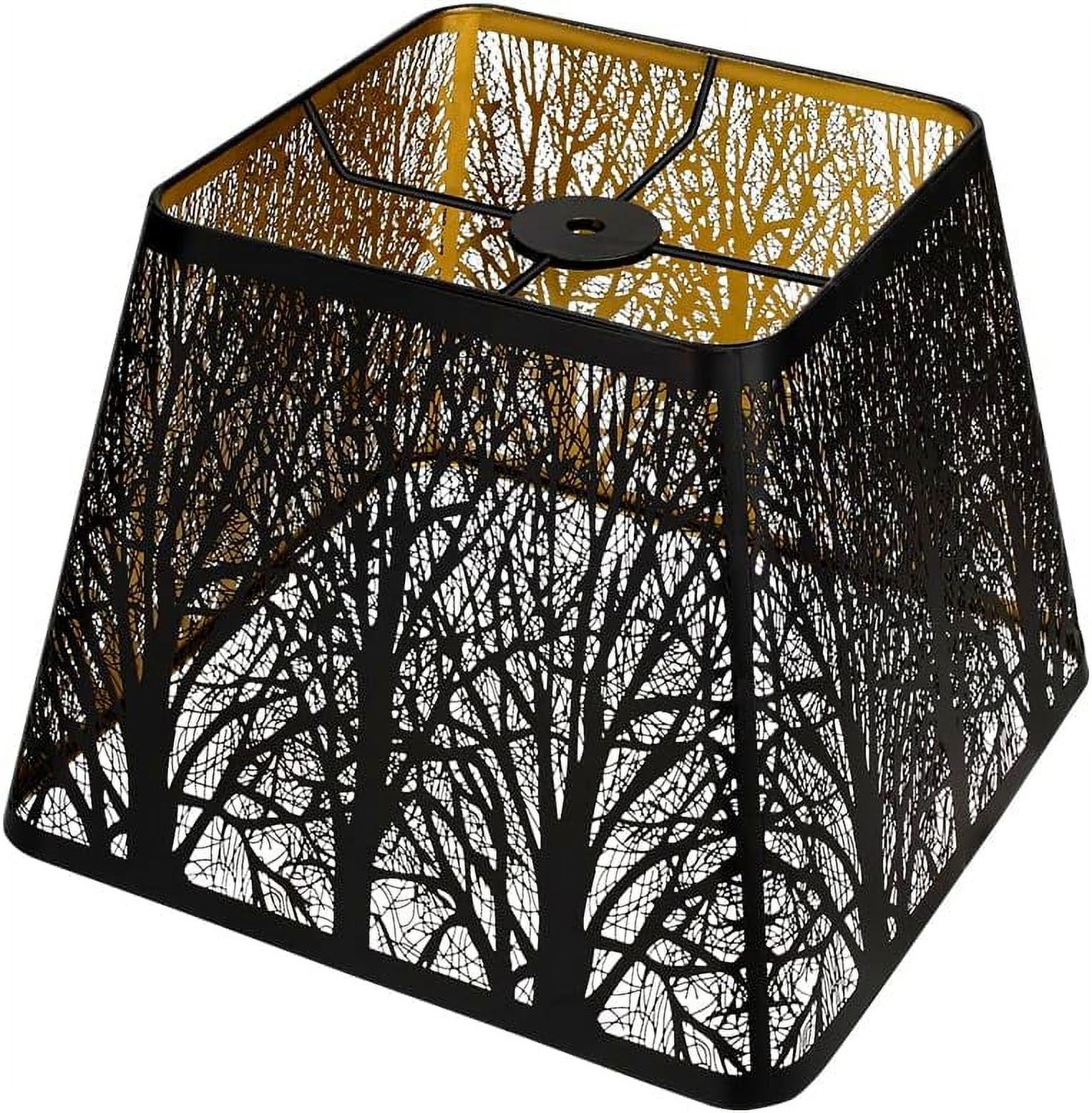 Medium Square Lamp Shades, Metal Lampshade with Pattern of Trees for Table Lamp and Floor Light