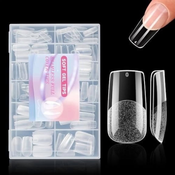 Medium Square Tips, 504 count Artificial Full Cover Square Tips 12 Sizes Half Matte Clear Soft Pre-shaped Gel Nails Tips for Extensions Manicure Salon DIY