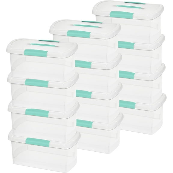 Medium Stackable Nesting Storage Containers, Clear Plastic Bins with Handle & Latch for Home Organization