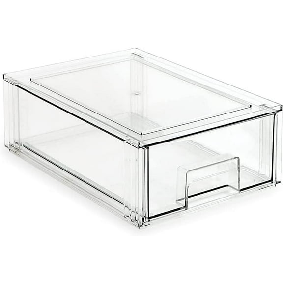 Medium Stackable Organizer Drawer (12.5 x 8.3 x 4.1), Clear Plastic Storage Box, Pull-Out Bin, Home, Office, Closet & Shoe Organization, BPA-Free, Food/Fridge/Freezer Safe (Medium)