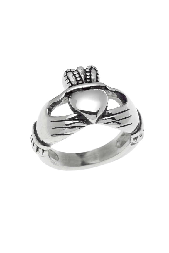Medium Steel Stainless Celtic Claddagh Ring - Irish Symbol of Love, Loyalty & Friendship size 7