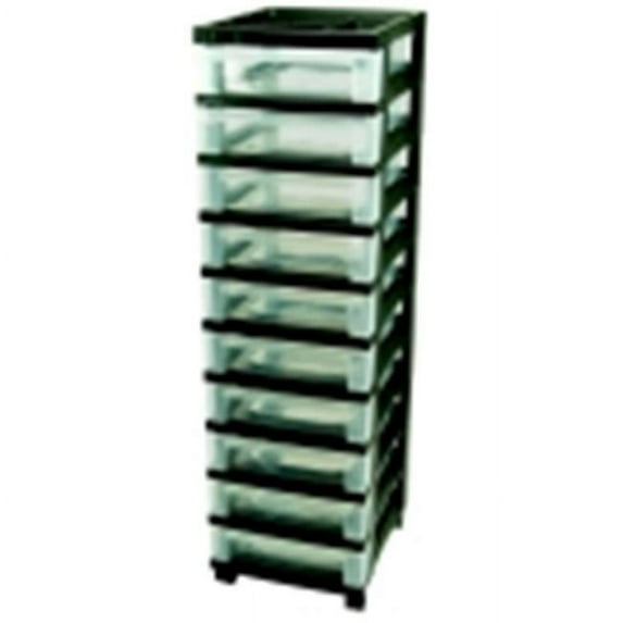 Medium Storage Cart With 10 Shallow Drawers Organizer Top, Black Frame