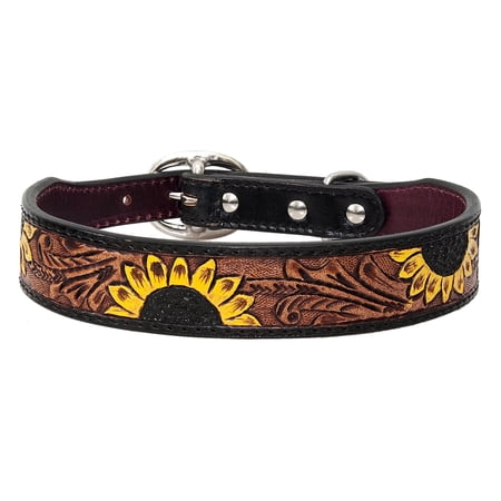 Medium Strong Genuine Leather Dog Collar Hand Tooled Hilason