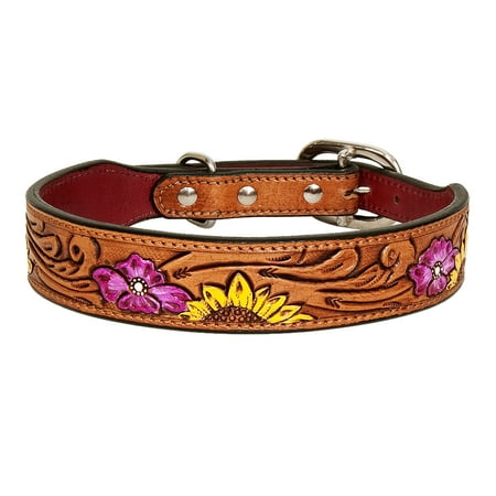 Medium Strong Genuine Leather Dog Collar Hand Tooled Hilason