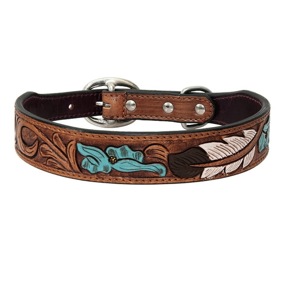 Medium Strong Genuine Leather Dog Collar Hand Tooled Hilason