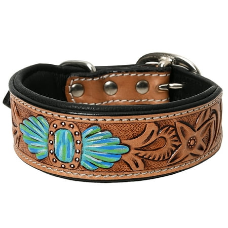 Medium Strong Genuine Leather Dog Collar Hand Tooled Hilason