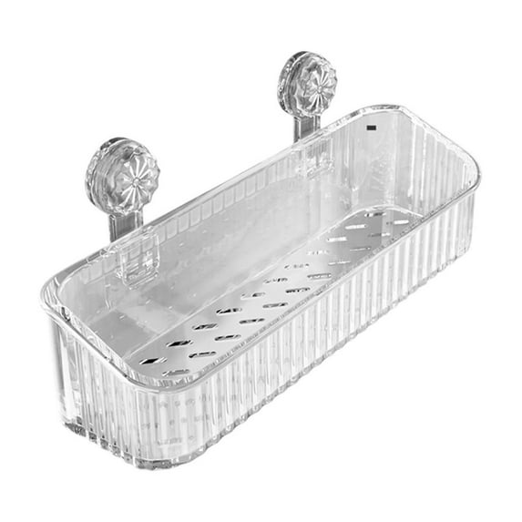 Medium Suction Cup Bathroom Shelf, No-Drill Wall Mounted Storage Rack, 9.25x5.51x3.62 Inch Organizer for Small Items, Clear and Gray Options, Sturdy Plastic for Bathroom and Kitchen Use