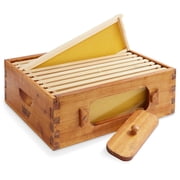 Medium Super Brood Box with Window, 100% Beeswax Coated Beehive Kit with 10 Wooden Frames and Waxed Foundations for Langstroth Beekeeping