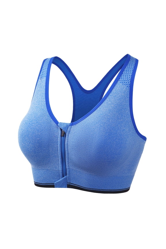 Medium Support and Removable Pad Tank Top Racerback Post Surgery Sports Bras Women's Zip Front Closure Bra - Seamless Wirefree Padded Workout Gym Yoga Zipper Wireless Post-Surgery with Cups