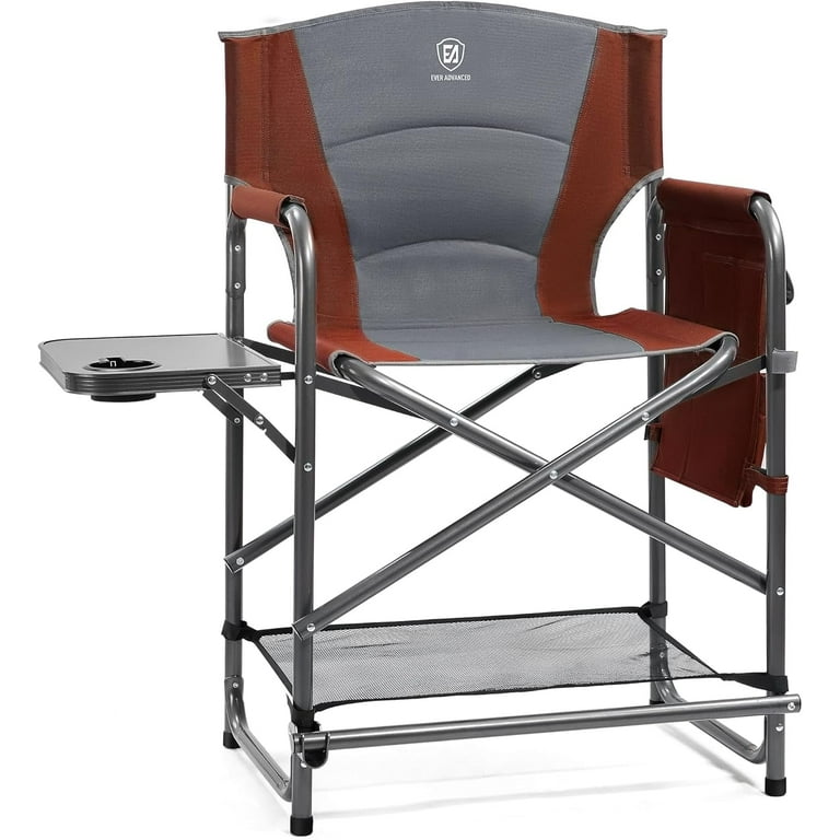 Foldable Bar Height Camping Chair with Side Table, Cup Holder