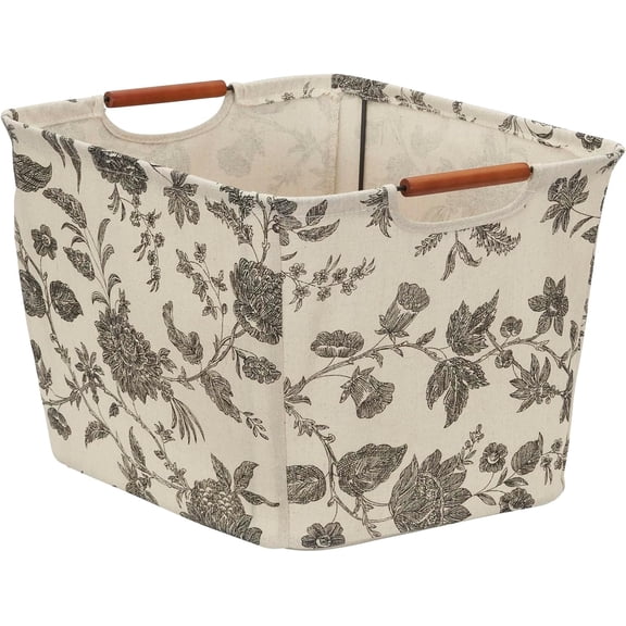 Medium Tapered Storage Bin with Wood Handles, Floral Pattern