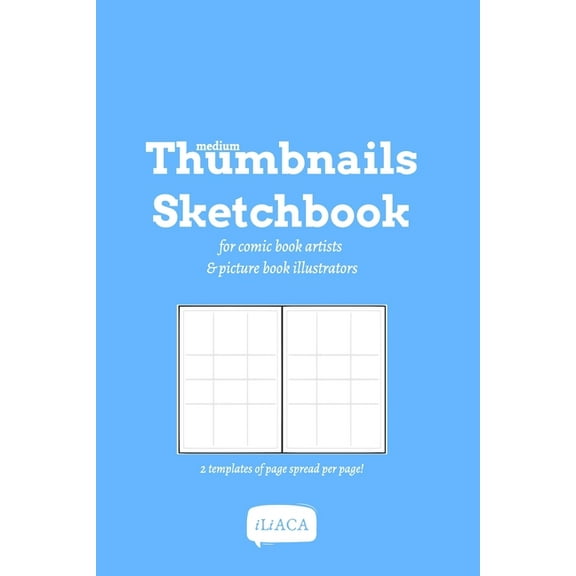 Medium Thumbnails Sketchbook - 2 templates of page spread per page!: For comicbook artists and picture book illustrators (Paperback)