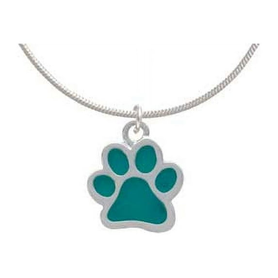 Medium Translucent Teal Paw Charm Necklace, 18"+2" Extender