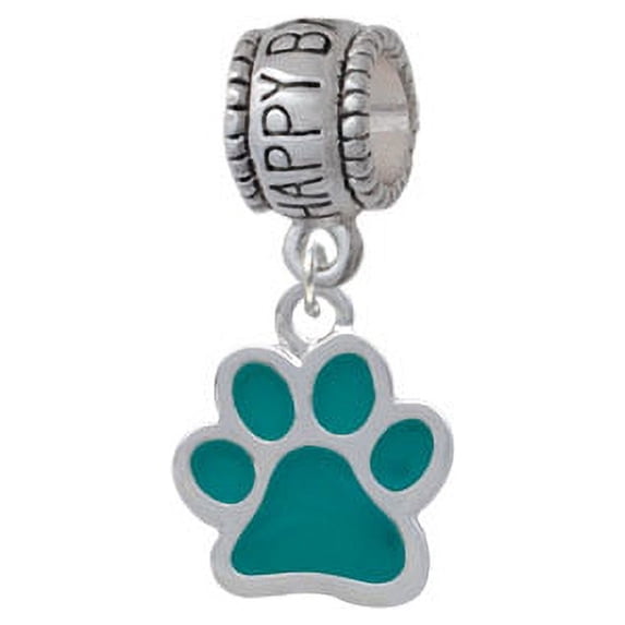 Medium Translucent Teal Paw - Happy Birthday Charm Bead
