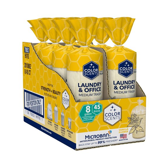 Medium Trash Bags - 8 Gallon, 360 Total Bags (8 Packs of 45 Count), Twist Tie - Cream bag in Vanilla Flower Scent with Microban