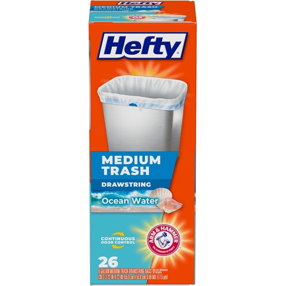 Medium Trash Bags, Ocean Water Scent, 8 Gallon, 26 Count