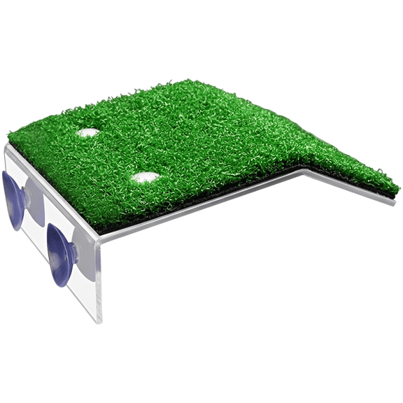 Medium Turtle Basking Platform, Safe Sturdy Anti-Slip Suction Cup Floating Dock, Incline Ramp Design with Realistic Green Grass for Aquatic Turtles, Tortoise Habitat Decorations