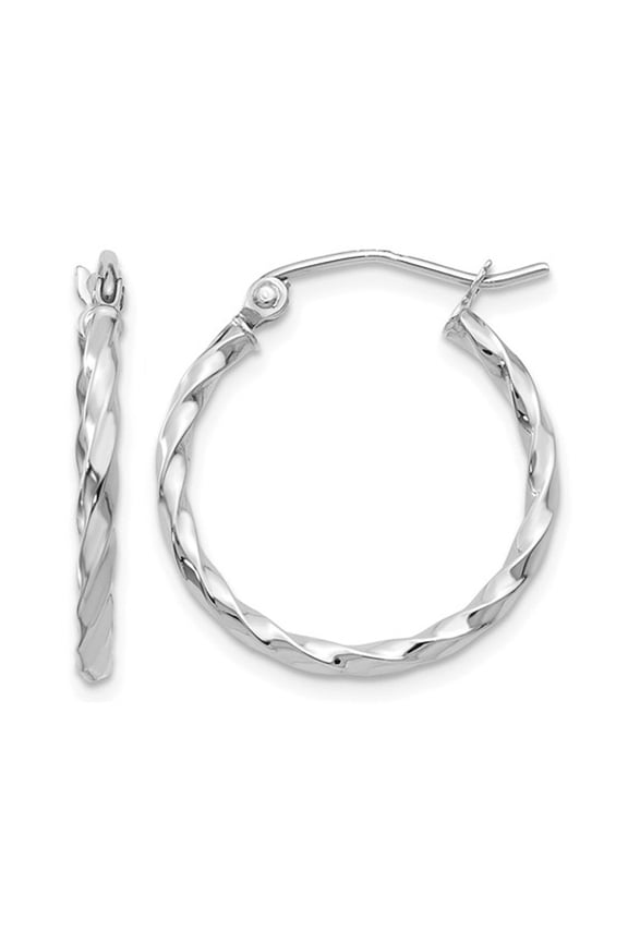 Gem & Harmony Medium Twist Hoop Earrings in 14K White Gold 3/4 inch (2.00 mm) for Women