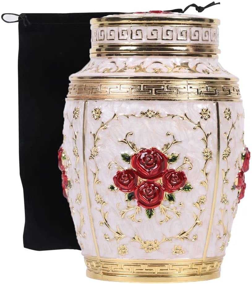 Medium Urn for Human Ashes - Rose Cremation Urn for Ashes for Women Mom - Beautiful Keepsake Urns Made of Zinc Alloy -  Hold 75 Cubic inches of Ashes - Suitable for A Lost Baby or Children