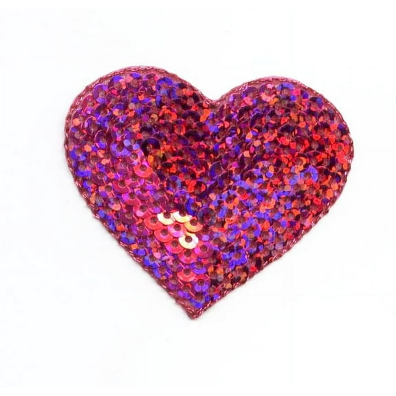Medium - Valentine Hot Pink Heart - Sequin - Iron on Embroidered Patch