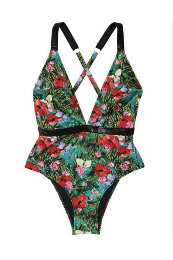 Medium Victorias Secret BLING ONE PIECE SWIMSUIT Shine Strap Logo Gorgeous Tropical