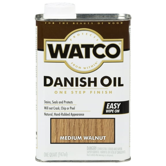 6 Pack, Medium Walnut (275 Voc), Watco Danish Oil - 242223, Quart