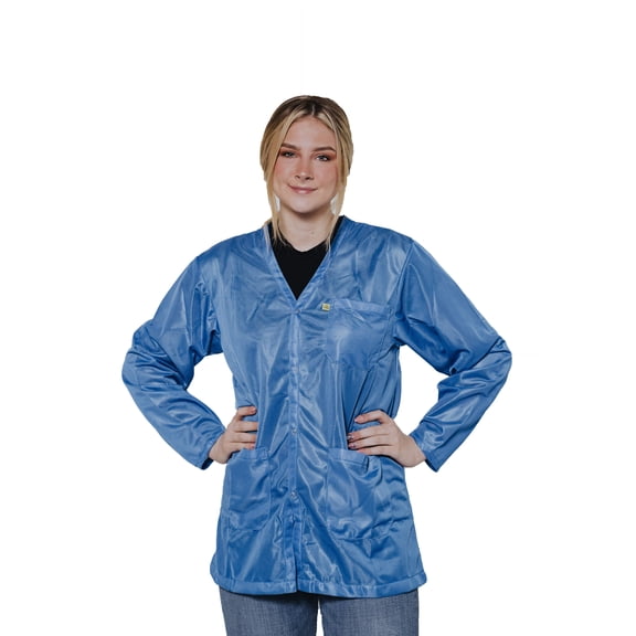 Medium Weight 9010 Fabric, V-Neck Collar, Snap Cuff ESD Jacket