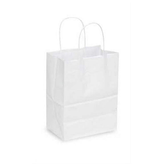 SSWBasics Medium White Kraft Paper Shopping Bags - Case of 25 Paper Bags-Bulk Packaging - #80 Paper Weight - Shopping Bags with Handles - Ideal for Retail Business