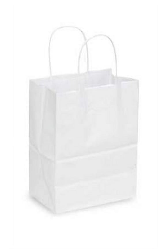 Medium White Kraft Paper Shopping Bags - Case of 25 Paper Bags-Bulk Packaging - #80 Paper Weight - Shopping Bags with Handles - Ideal for Retail Business