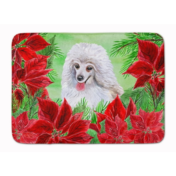 Medium White Poodle Poinsettas Machine Washable Memory Foam Mat