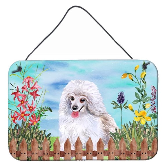 Medium White Poodle Spring Wall or Door Hanging Prints, 8 x 12 in.