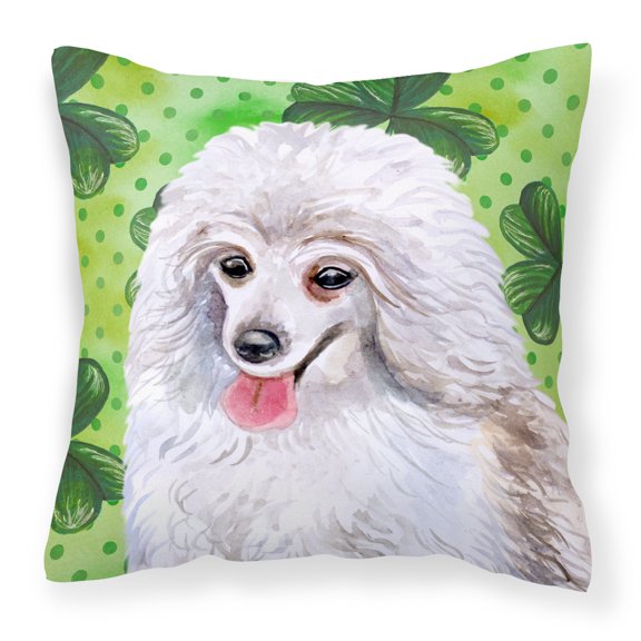 Medium White Poodle St Patrick's Fabric Decorative Pillow