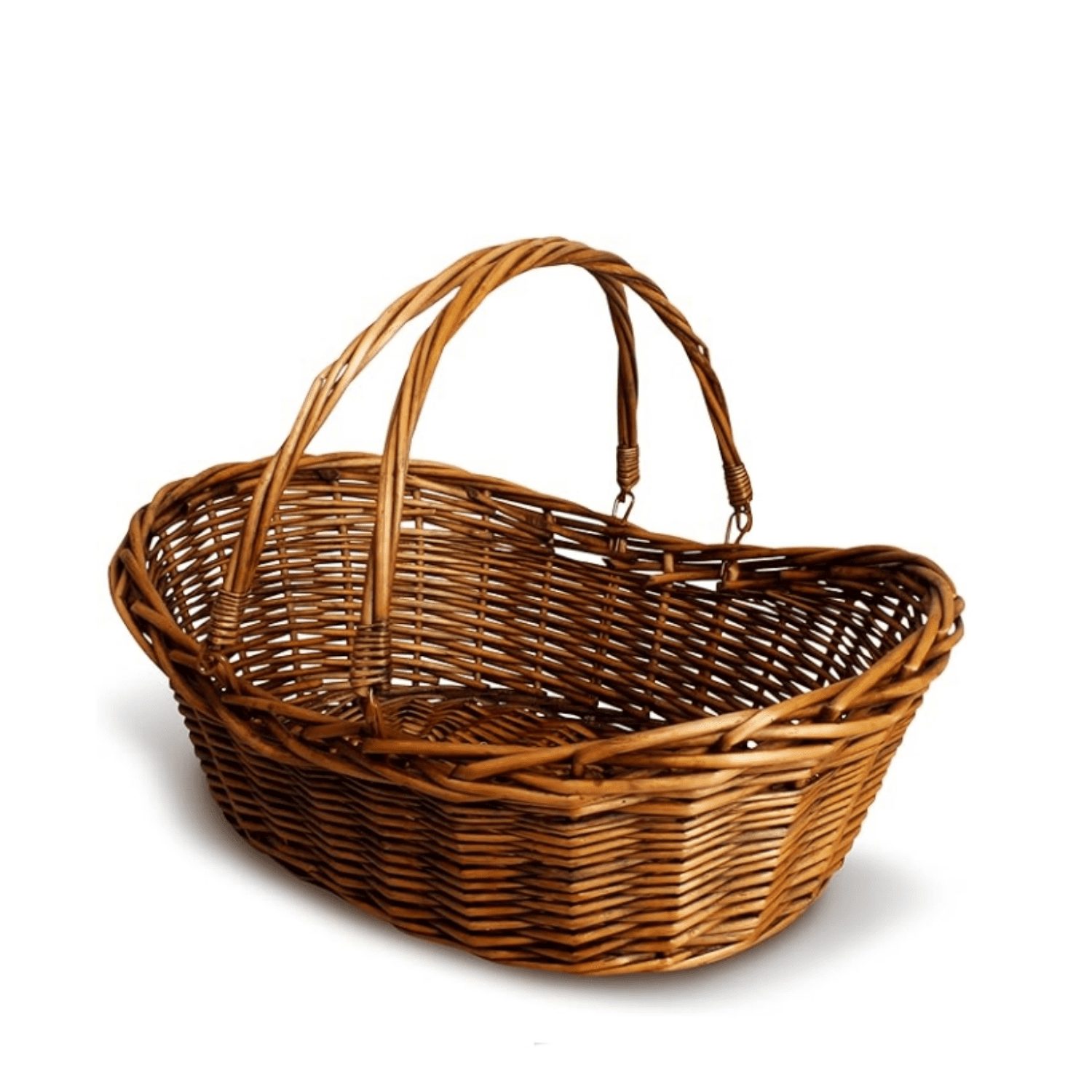 Medium Wicker Basket with Handle - Dark Brown Hand Woven Harvest Basket - Wicker Flower Basket for Storage, Picnics, Easter, Organizing, and More (17 x 6.5 inches)