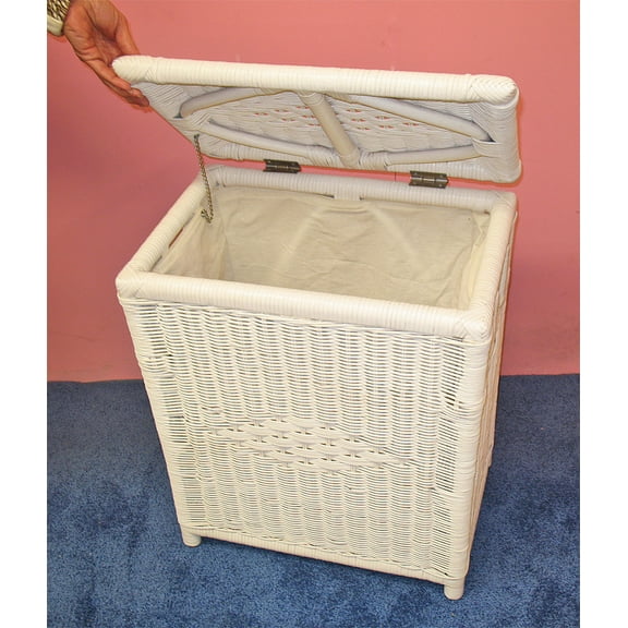Medium Wicker Hamper, Removable Cloth Liner, All Natural Rattan, White