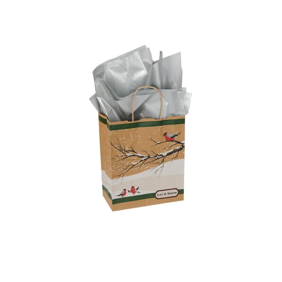 SSWBasics Medium Winter Bird Scene Paper Shopping Bags - Christmas Gift Bags Bulk - 8