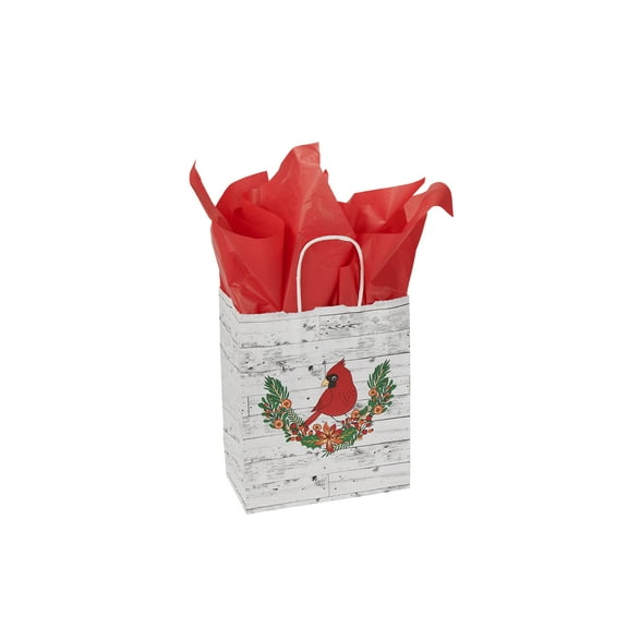 SSWBasics-Medium Winter Wreath Paper Shopping Bags - Case of 100-Christmas Gift Bags Bulk - Holiday Paper Bags with Handles - 80# Paper Weight (120 GSM) - White Interior - Ideal for Holiday Gifting