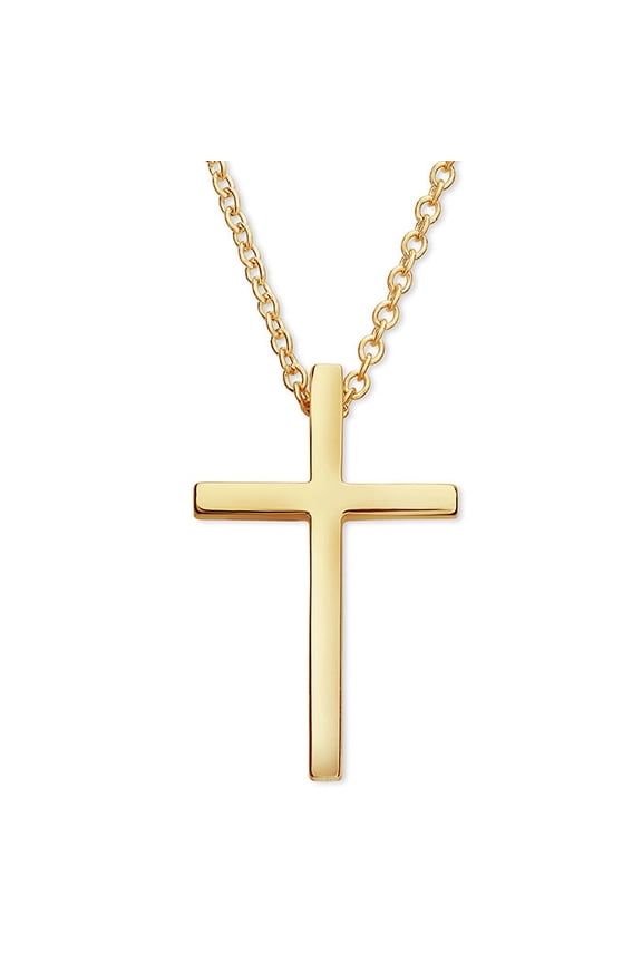 Medium Women's 14K Gold Plain Cross Necklace With Hidden Bail