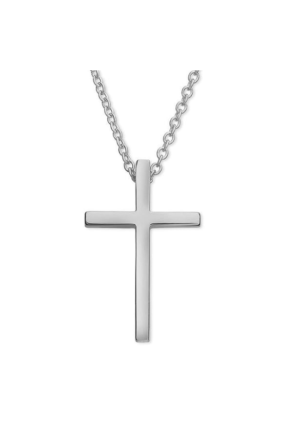 Medium Women's 14K White Gold Plain Cross Necklace With Hidden Bail