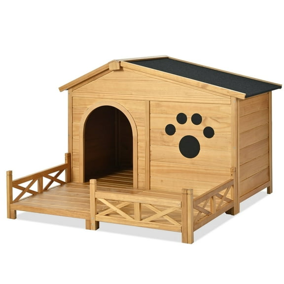 Medium 48" Wooden Dog House with Cozy Porch, Waterproof Roof and Fencing for a Durable, Stylish Outdoor Shelter