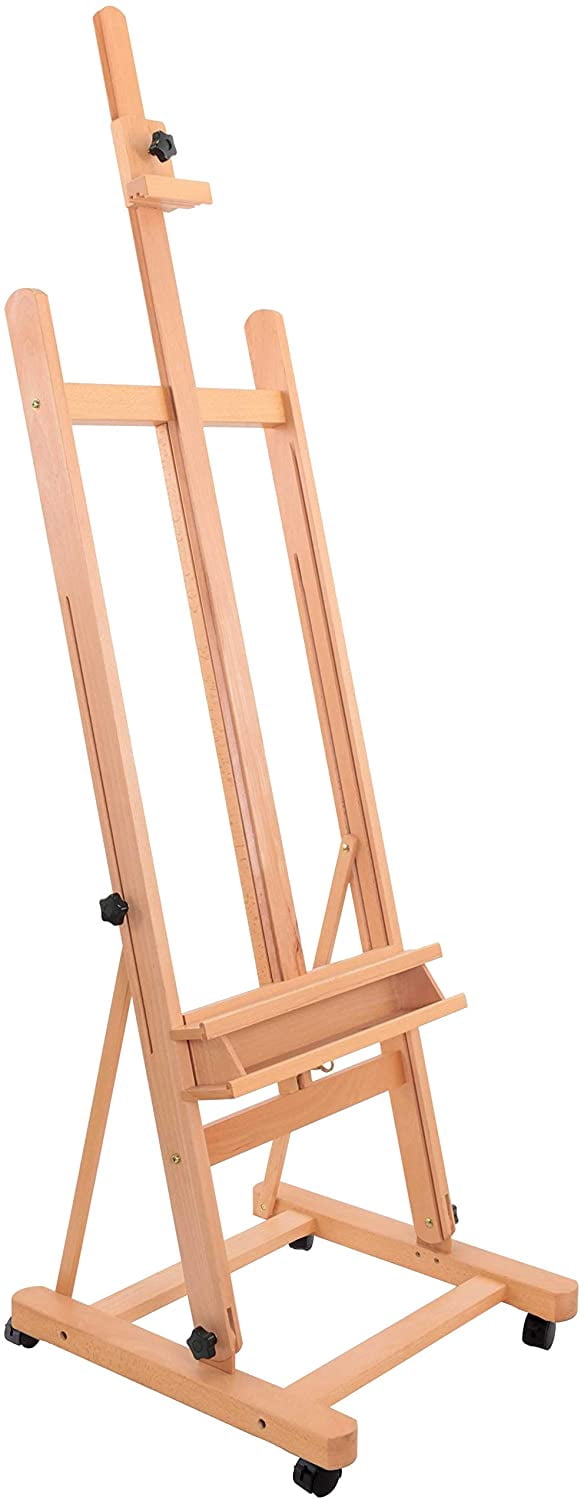 Medium Wooden Studio H Frame Easel with Storage Tray and Wheels - Adjustable to 96" High, Holds 48" Canvas - Beechwood Artist Easel for Painting, Art Display, Portraits