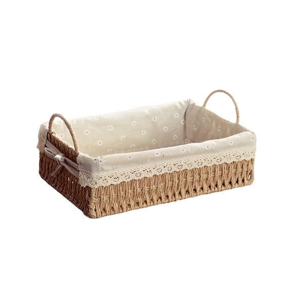 Medium Woven-Look Desk Storage Basket, Office Supplies Remote Control Catchall, Snack Tray For Study Table, Back To Campus Gift For Youngster