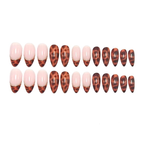 Medium-length press-on nails with almond shape, tortoiseshell pattern, French gold-plated removable European-style acrylic nails.