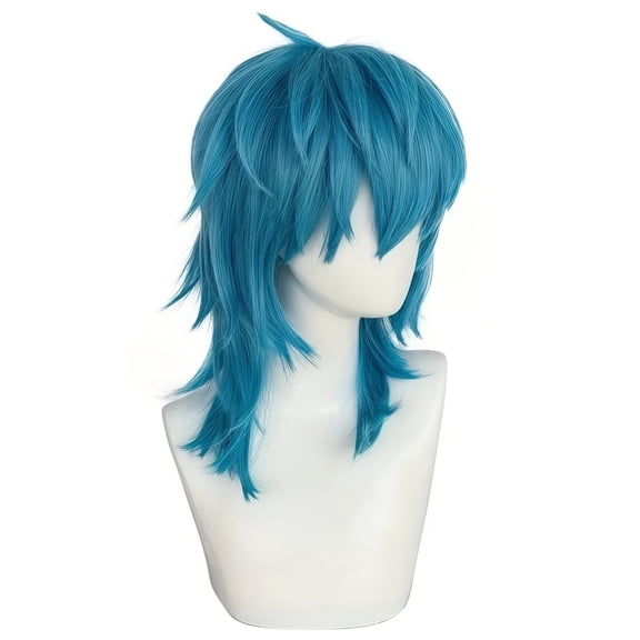 Medium-length straight hair blue willow horn wig with bangs - suitable for birthday parties, cosplays, carnivals and other occasions